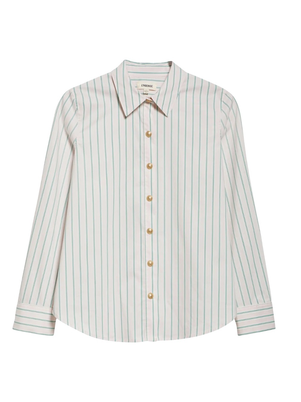 NWOT L’AGENCE Pink Green Stripe Cotton Ellery Button Up Shirt XXS